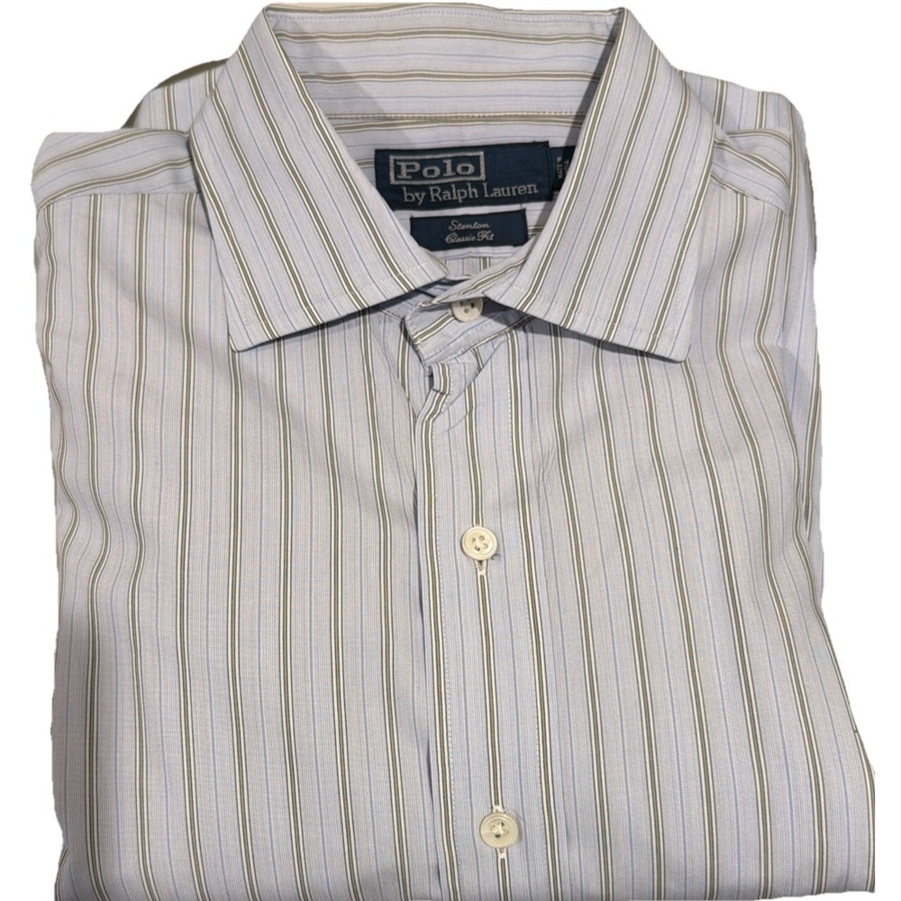 Polo By Ralph Lauren Button Up Shirt Mens Large Blue Stanton Classic Fit Striped